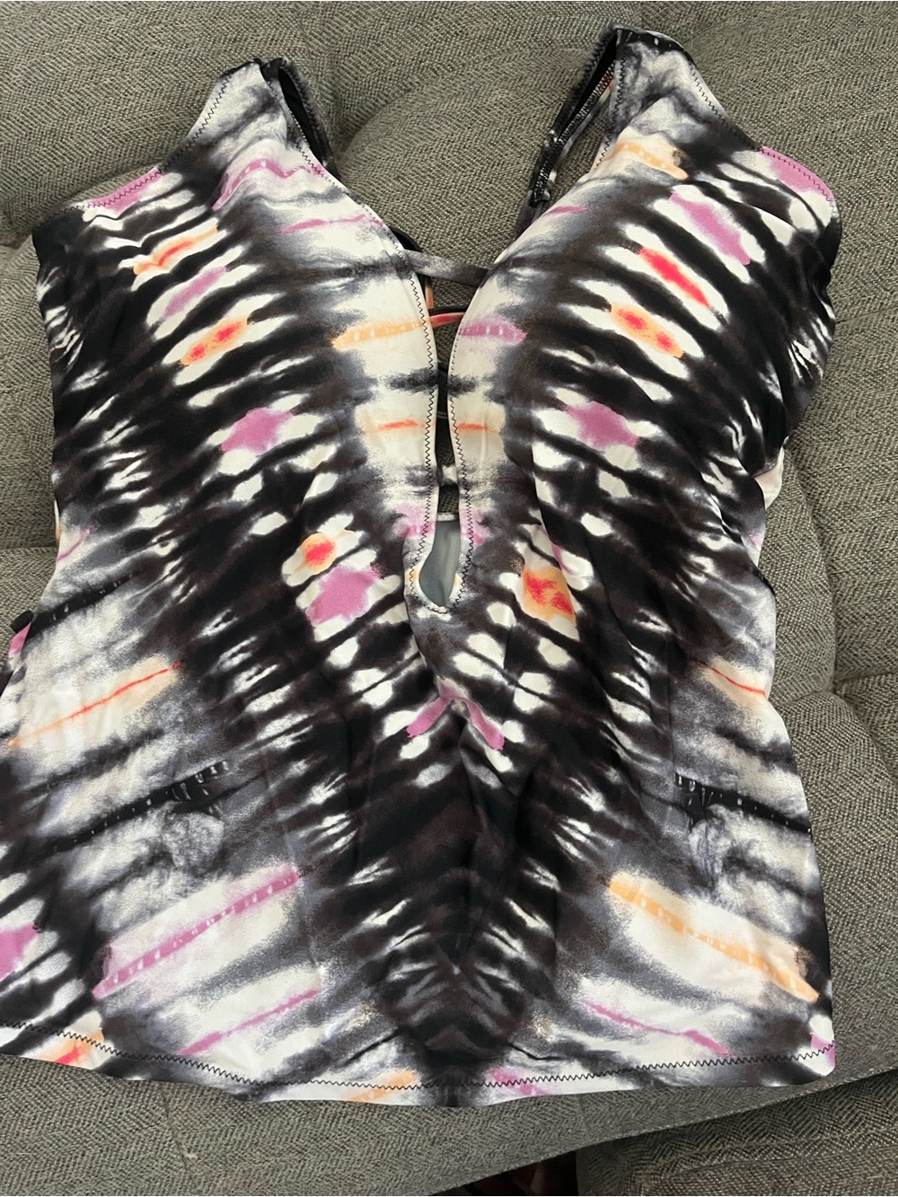 Bar III Black Tie Dye Lace-Up Tankini top